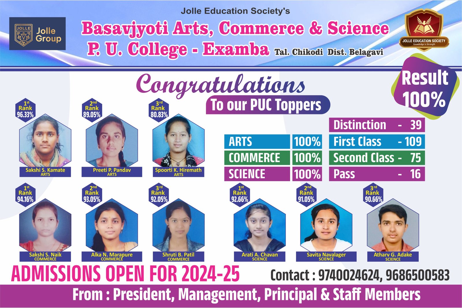 Congratulations to Our PUC Toppers 2024-25
